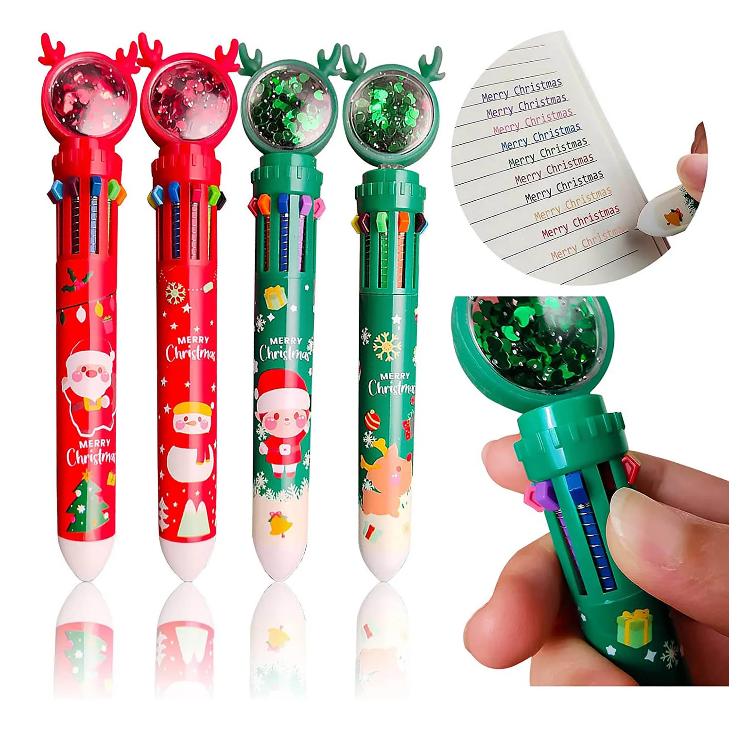 10 Коледни Цветове на Химикалки, Прибиращ се Химикалка писалка Притискателния Тип, 1 бр. Многоцветен Маркер, Коледни Подаръци