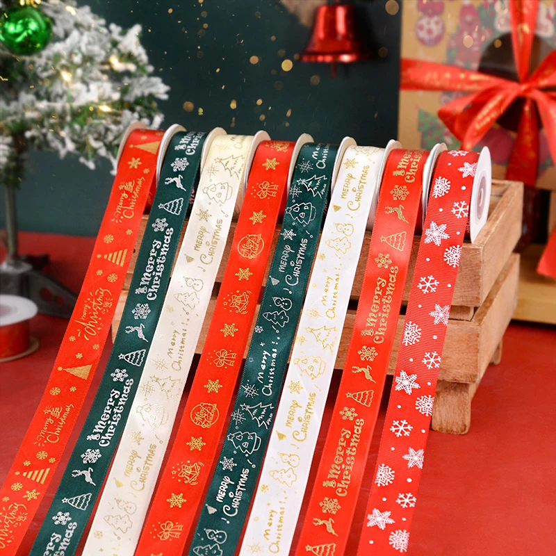 10 ярда 25 мм Коледна панделка С принтом, Коледна полиестерна лента за подарък опаковки, Сватбена украса, Панделки за коса, аксесоари 
