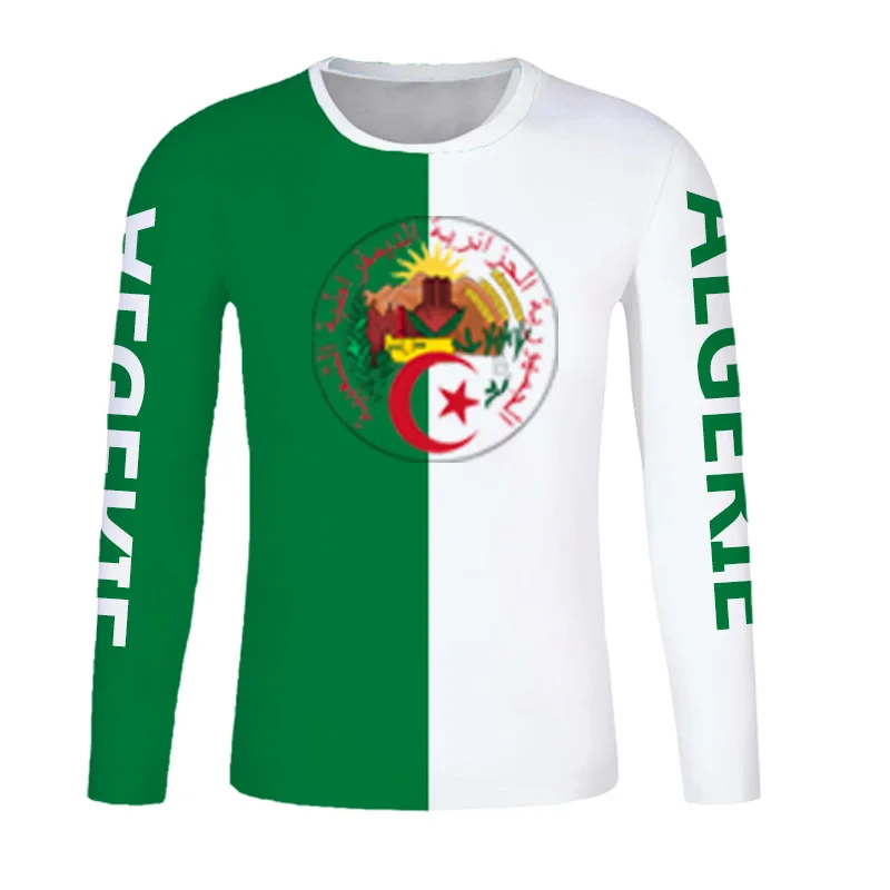АЛЖИР тениска с дълъг ръкав име номер на dza тениска исляма, направи си сам арабски Алжир арабски принт текстово дума черен флаг снимка облекло