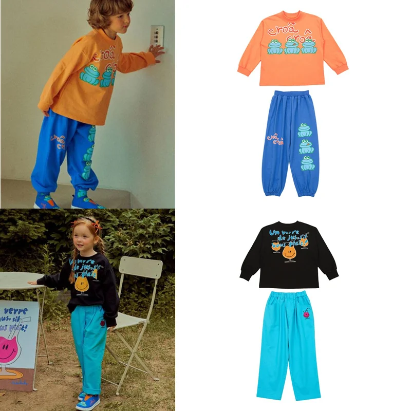 Корейски детски Пуловери с дълъг ръкав, 2023, Есенни тениски Bebe за момчета и момичета, комплект панталон, Сладки Бебешки Панталони с принтом, Дрехи