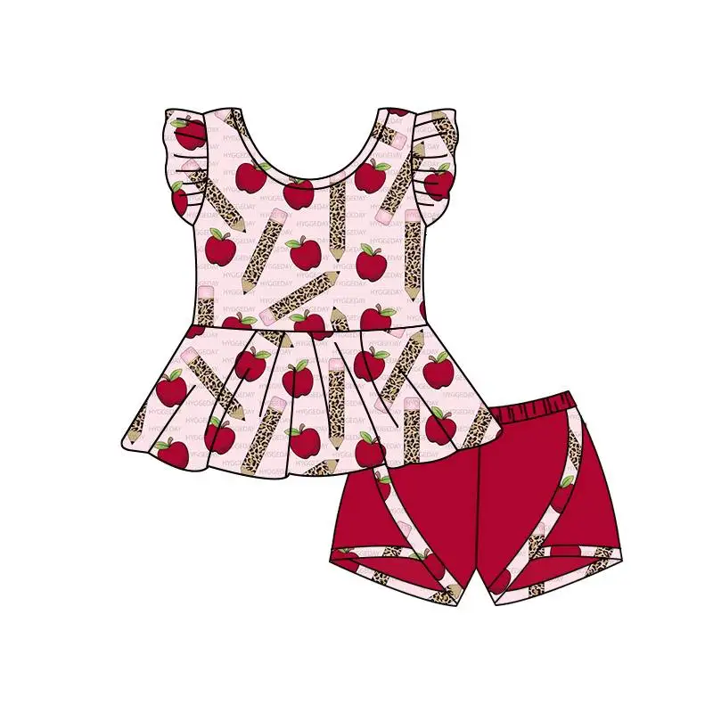 Летен Детски нов дантелен ръкав с червени цветя модел, модни детски дрехи, червена пола, на едро, детски костюм