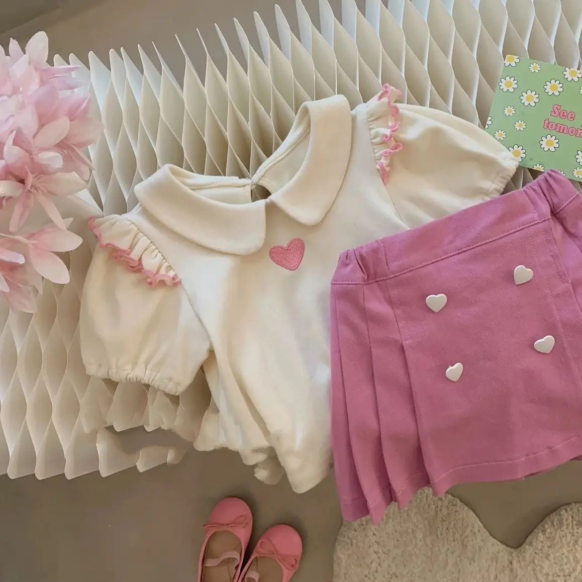 2023 Сладки Летни бебешки комплекти Принцеса от корейски мек памук с къс ръкав, Тънка мода за момичета, дрехи за малките момичета