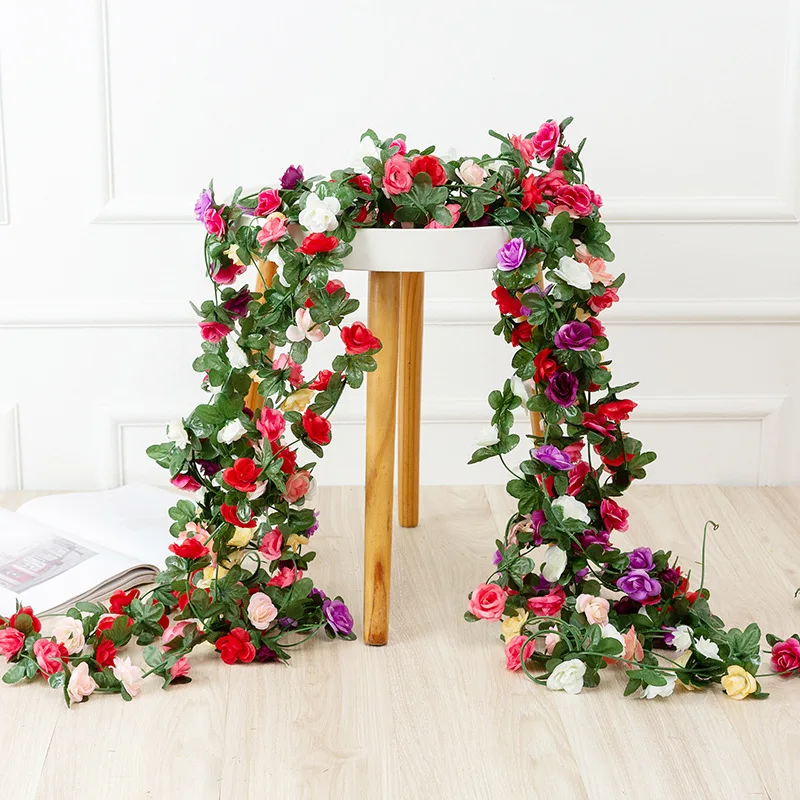 250 см Изкуствени рози за сватба, украса на дома стаен, Пролет-Есен, Градинска арка, Коледен ратан, Изкуствени растения 
