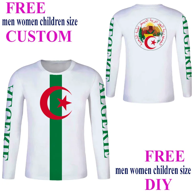 АЛЖИР тениска с дълъг ръкав име номер на dza тениска исляма, направи си сам арабски Алжир арабски принт текстово дума черен флаг снимка облекло
