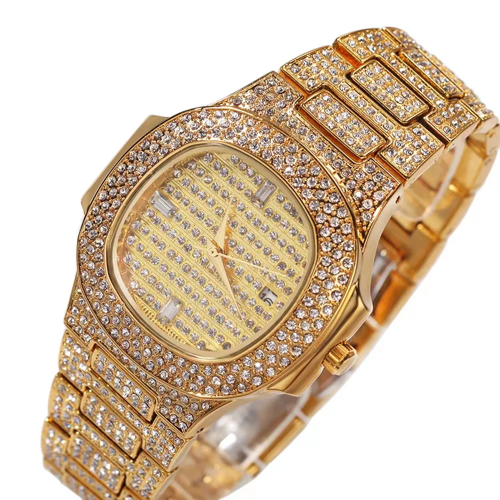 Търговски кварцов часовник с голям циферблат златисто, сребристо-розово, златисто-черни, с диаманти, мода светкавица