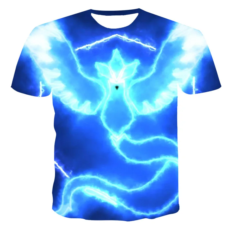 2023 Нова лятна тениска с изображение на летяща птица-чудовище с 3D модел за мъже, момчета и деца, популярна дишаща синя модна тениска с кръгло деколте