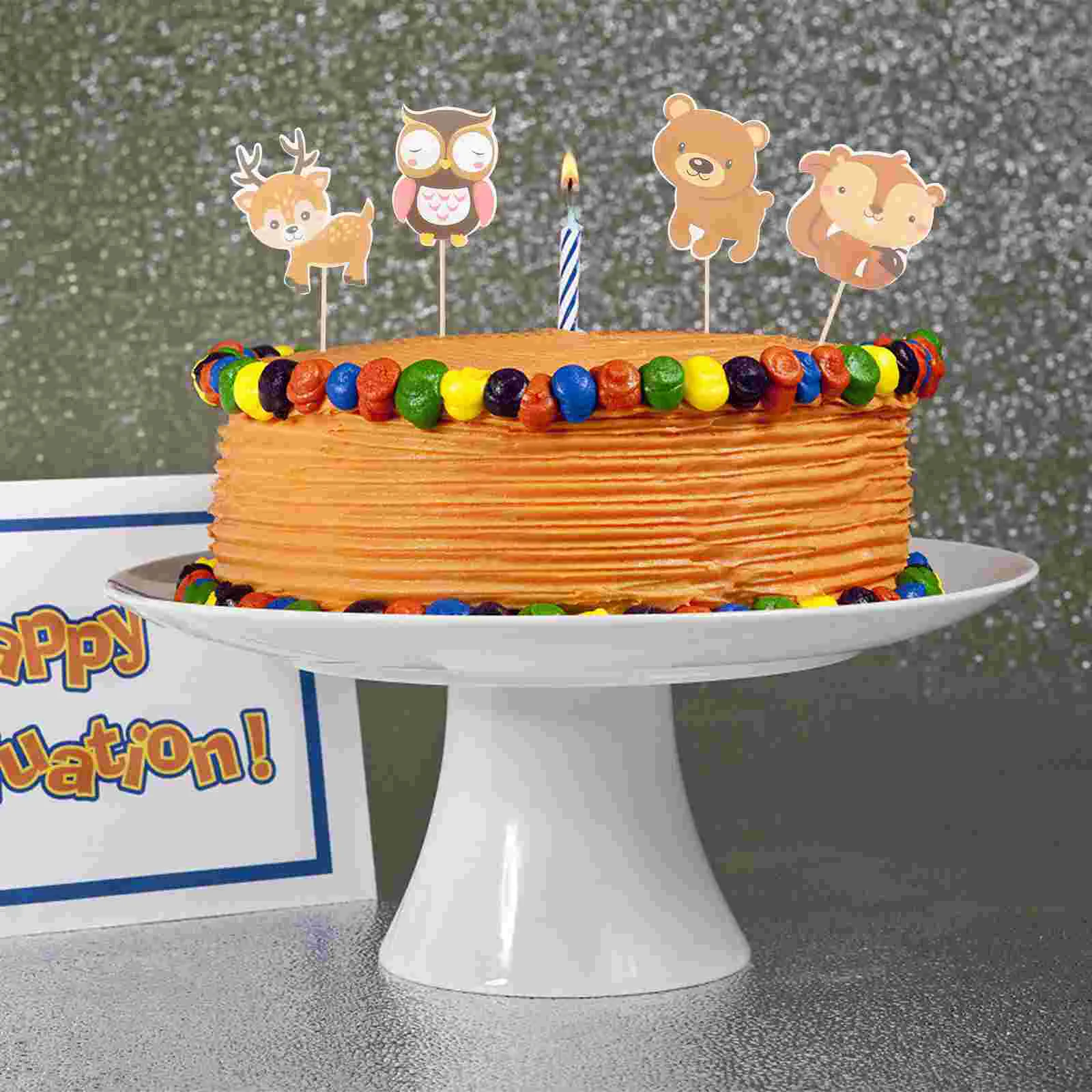 24шт Горски Topper за торта, украса за Заек, Мечка, Заек, Избор на десерт, Тематичен декор на торта за рожден ден за душ