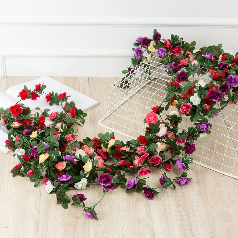 250 см Изкуствени рози за сватба, украса на дома стаен, Пролет-Есен, Градинска арка, Коледен ратан, Изкуствени растения 