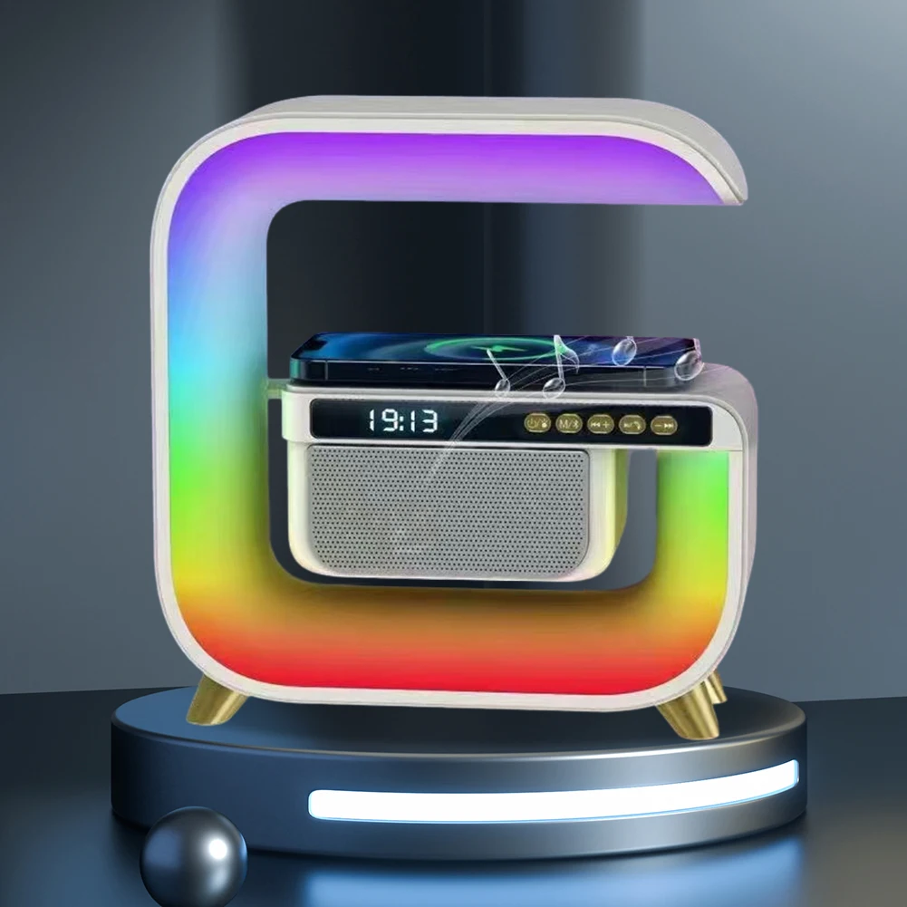 Многофункционална Аларма Безжичен мобилен телефон 15 W Цветна Безжична зареждане на Bluetooth Говорител на Събуфъра RGB Осветление за Дома