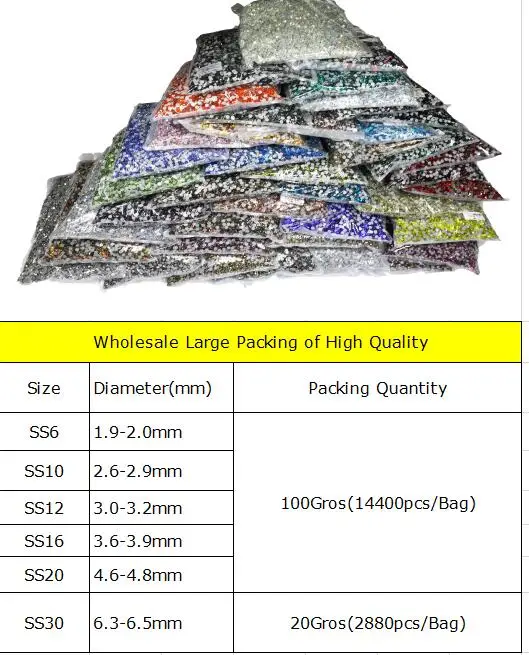 Обемна чанта 100Gross SS6 42 цвят Коригиране на Кристали Crystal Гореща Определяне на Облекло от планински кристал