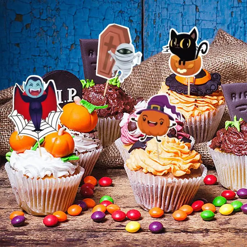 Topper за тортата за рождения ден на Хелоуин, Призрак, зомби, Тиква, Заключване на вещици, Хартия за украса на торта за Хелоуин, Черна котка, картички-вампири за хранене