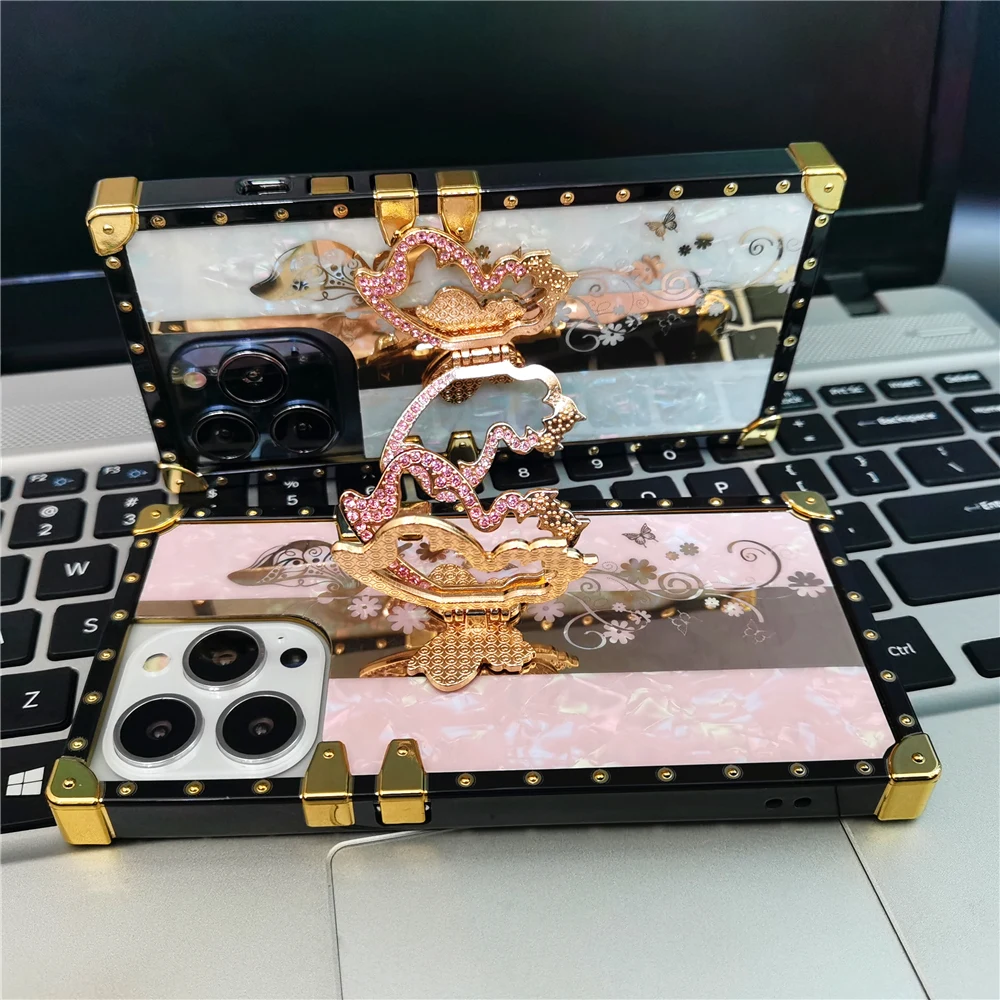 Златна Блестящ 3D Калъф-пеперуда с Цветя Модел във Формата На Миди, Квадратен Калъф За Motorola Moto G Stylus G Pure One 5G Ace G Power G Play