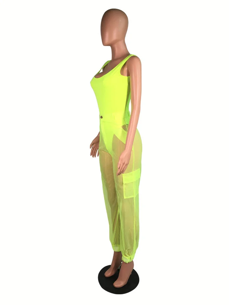 Летен Комплект дрехи от 2 теми, дамски панталони боди без ръкав, мрежести Широки зелени комплекти за тренировки, лилаво облекло