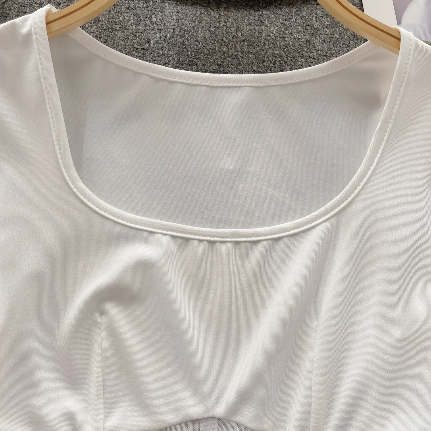 Модни однотонная тениска с къс ръкав, Дамски лятна тениска с квадратни деколтета, Нередовна Секси Бели потници, дамски