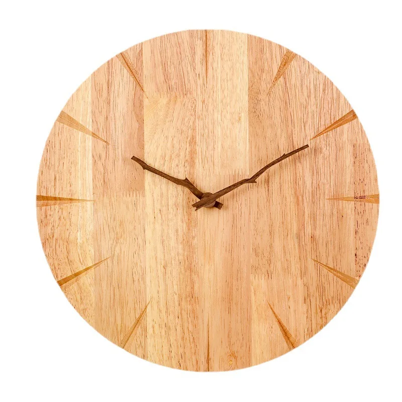 Японски безшумни стенни часовници от масивна дървесина е в скандинавски стил, кръгли кварцови часовници от масивна дървесина, творческа украса за дома, окачени часовници