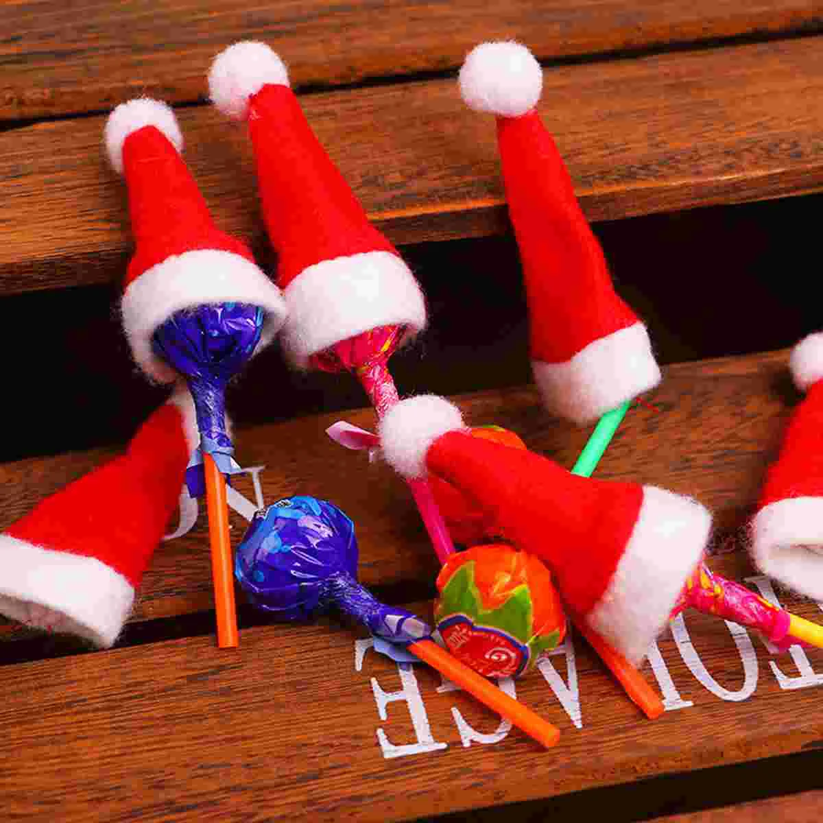 24шт Коледна Шапка Шапки за бутилки Коледа Дядо Коледа Шекерче на Клечка Капачки за бонбони за дома Коледни Калъфи за шоколадови бонбони, Бутилка