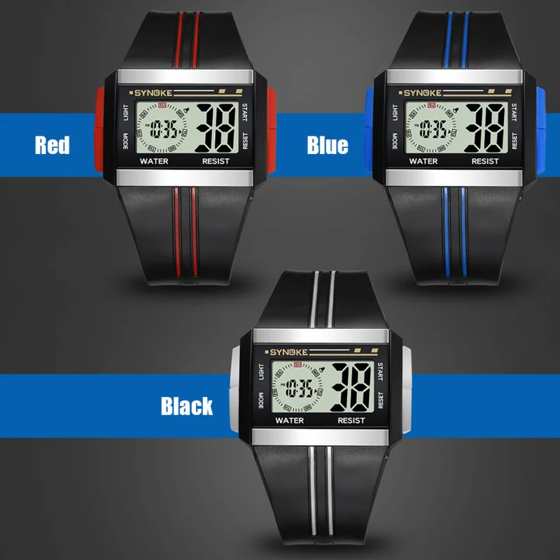 Електронни часовници за мъже, пластмасова каишка за спорт на открито, многофункционални флуоресцентни водоустойчив мъжки електронни часовници