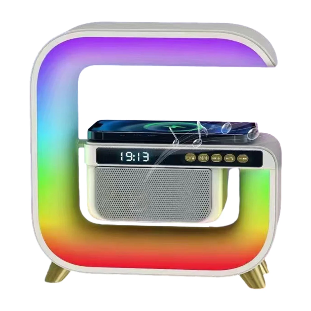 Многофункционална Аларма Безжичен мобилен телефон 15 W Цветна Безжична зареждане на Bluetooth Говорител на Събуфъра RGB Осветление за Дома
