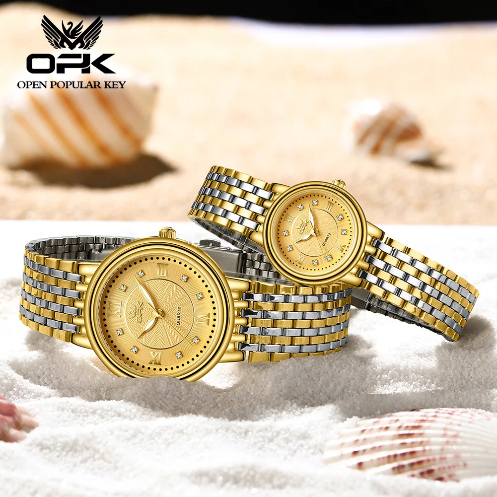 OPK 6005 Моден кварцов двойка на часовници за мъже и жени, водоустойчиви, флуоресцентни, луксозни ръчни часовника от неръждаема Стомана, Класически оригинални часовници