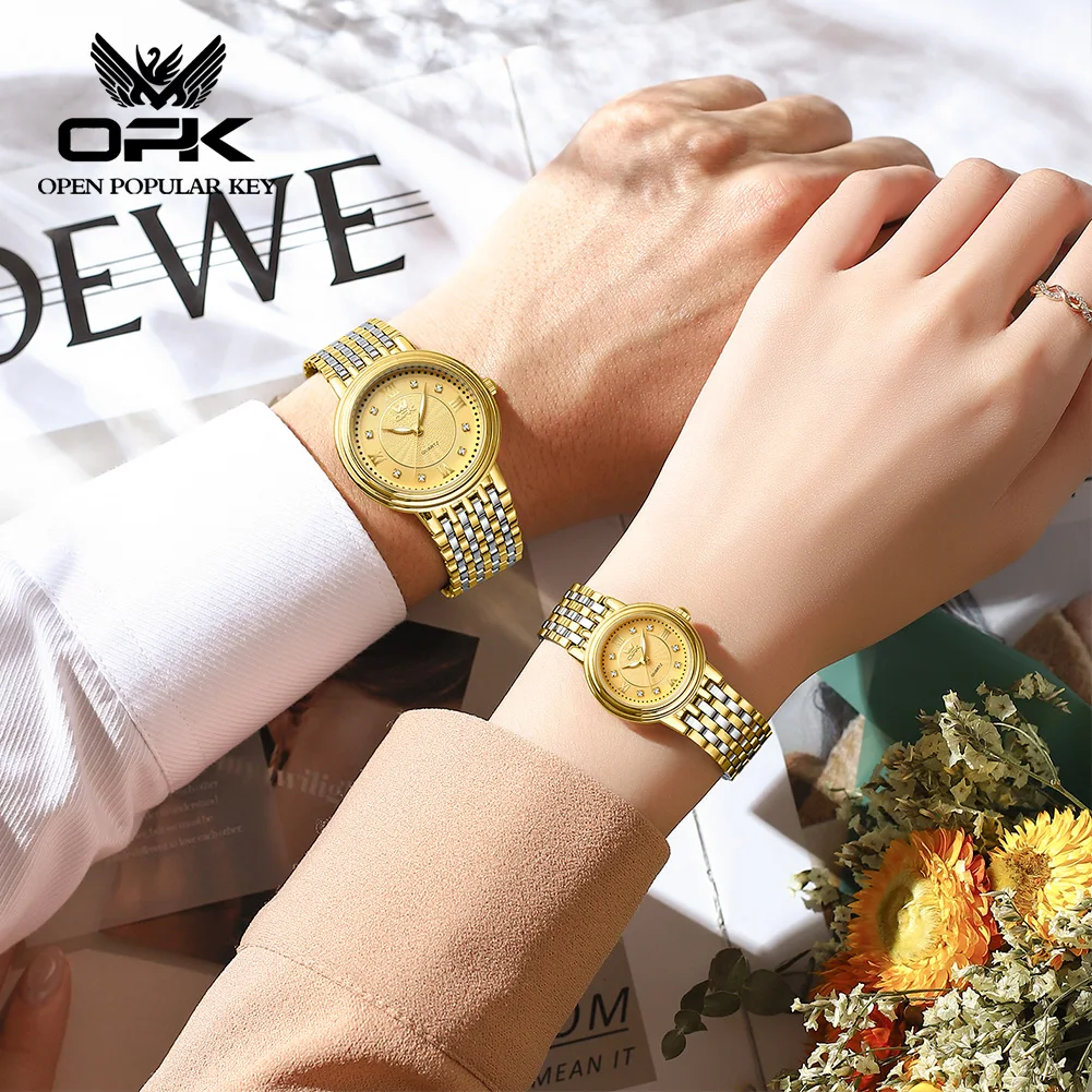 OPK 6005 Моден кварцов двойка на часовници за мъже и жени, водоустойчиви, флуоресцентни, луксозни ръчни часовника от неръждаема Стомана, Класически оригинални часовници